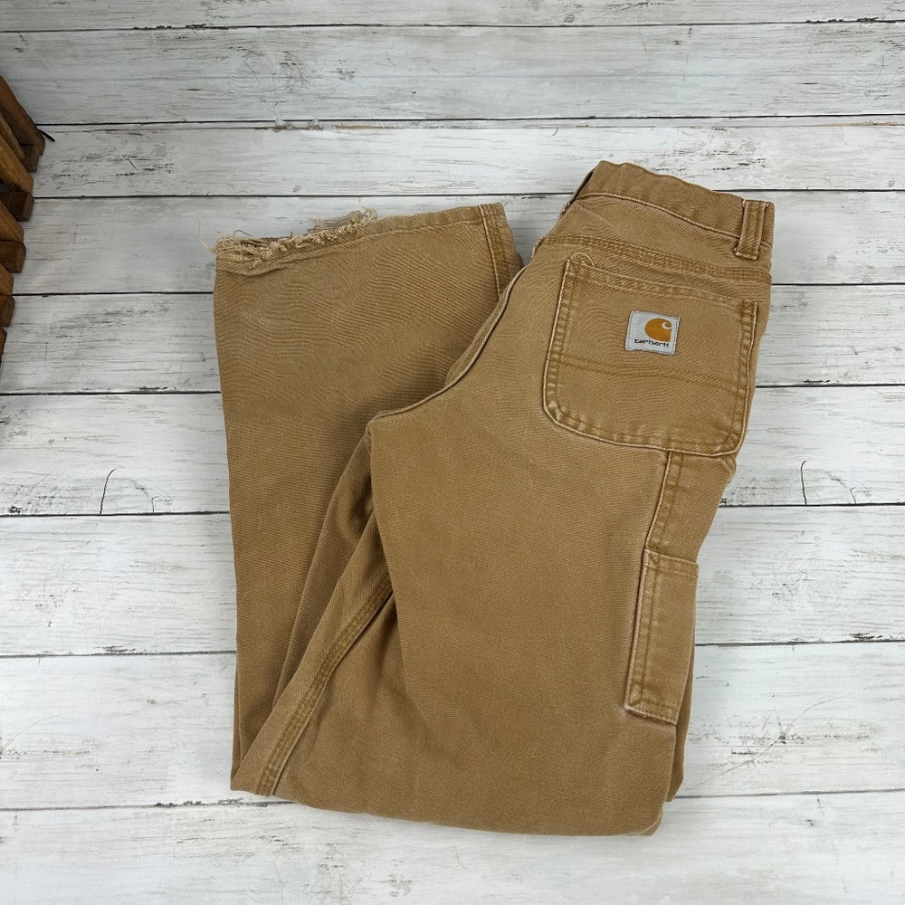 CARHARTT Kid’s Boys 12 Washed Duck Cotton Distressed Pants Carpenter Jeans 24x24